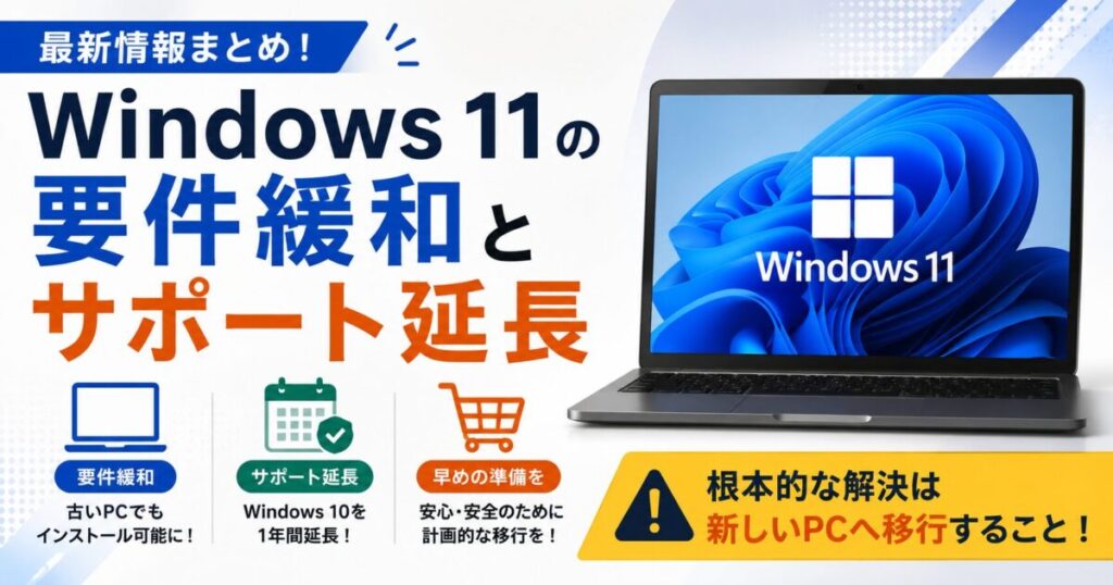 Windows11 パソコン 未使用に近い Windows 11のインストール要件が緩和？サポート延長と買い替え判断の