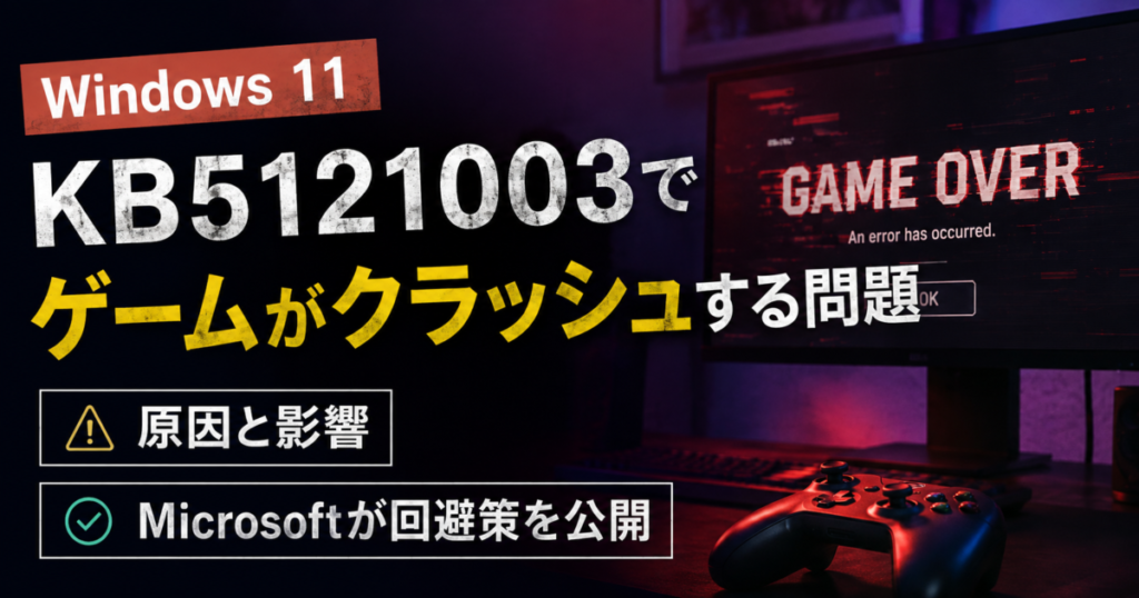 Windows 11 KB5121003でゲームがクラッシュする問題 Microsoftが回避策を公開